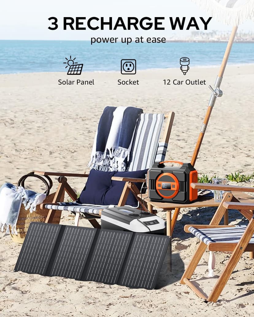 Solar Powered Generator 300W Rated, Portable Sola Generator Power Station with Solar Panels 40W Included, 220Wh Sola Power Bank with AC Outlet 110V Pure Sine Wave for Home Use Camping Outdoor