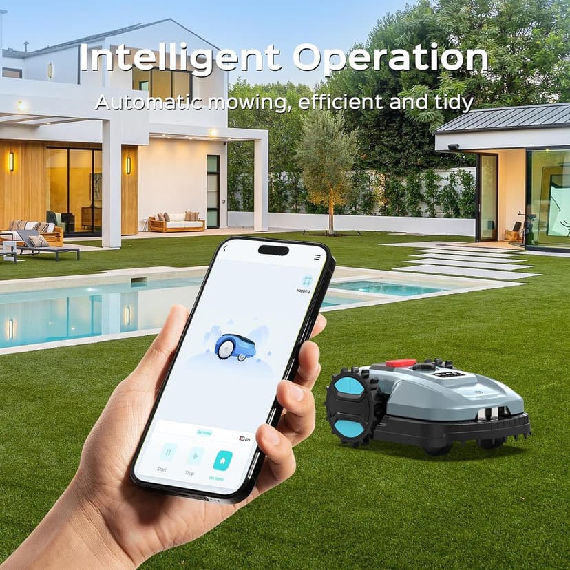 Robotic Lawn Mower, Smart Robot Lawnmower with Obstacle Avoidance, Scheduled Cutting, Self-Charging, Height Adjustment, Ideal for Small to Medium Lawns (Up to 4300 sq.ft)
