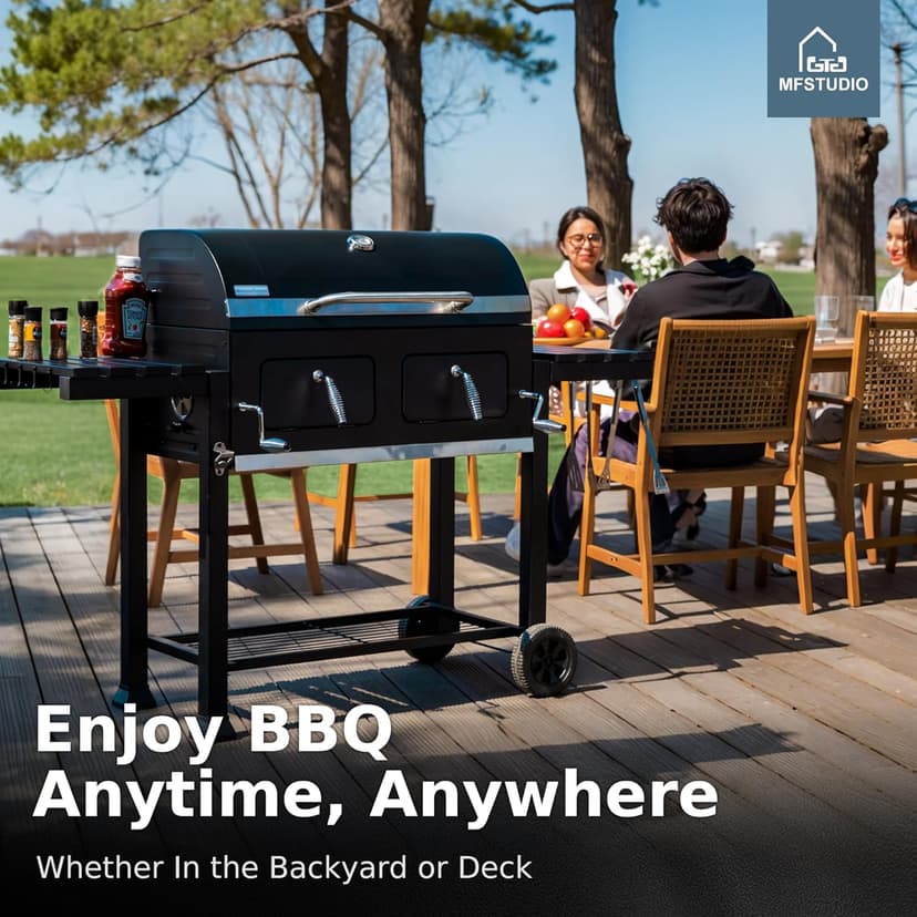 MFSTUDIO Multifunctional Extra Large 49 Inch BBQ Charcoal Grills with Temperature Control, Side Table and Easy Clean Ash Tray, Barrel Barbecue Grill for Multiple-family Household and Friends Party