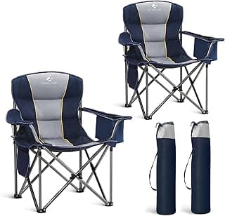 LET'S CAMP Folding Camping Chair Oversized Heavy Duty Padded Outdoor Chair with Cup Holder Storage and Cooler Bag, 450 LBS Weight Capacity, Thicken 600D Oxford,2 Pack
