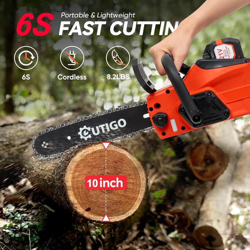 Cordless Electric Chainsaw, 1000W Brushless Chainsaw 12-Inch with 2×21V Batteries, 2 Replacement Chains & 1 Guide Bars & Charger, Bettery Electric Chainsaw Suit for Wood Cutting Trimming Branch