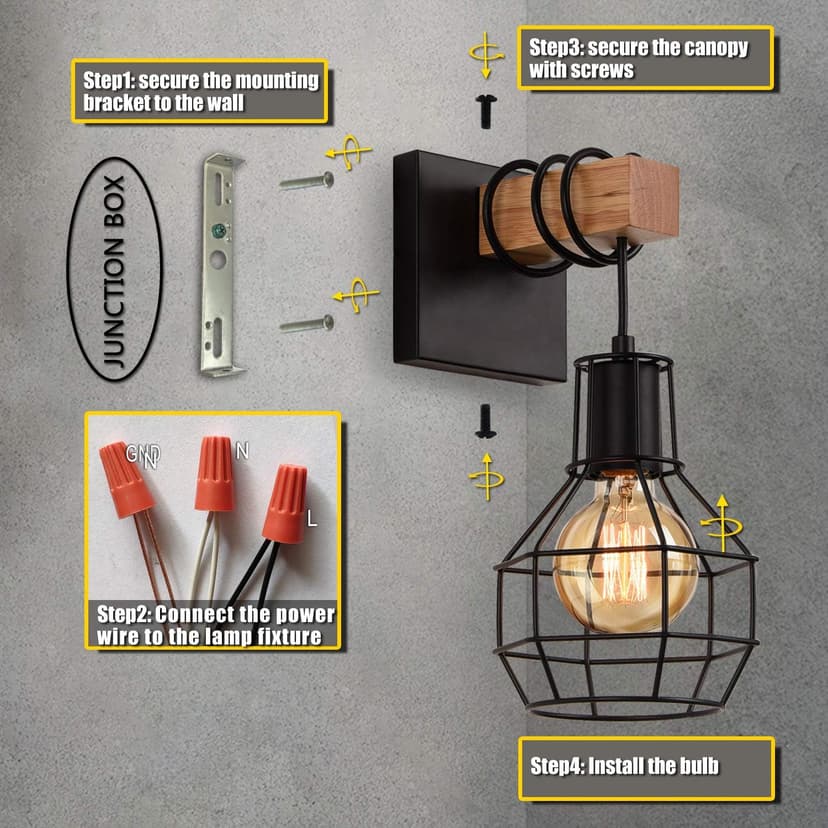 Black Wall Sconces with Dimmer ON/Off Switch, Cage Wall Mount Light Fixture Industrial Farmhouse Lighting for Living Room Kitchen, C71Y215