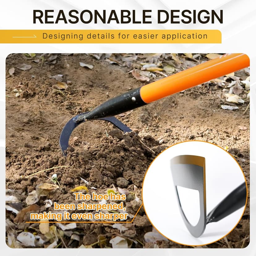 57 Inch Heavy Duty Garden Hoe with Orange Fiberglass Handle - Long Handle Garden Hoes for Weeding, Gardening, and Cultivating - Durable Hoe Garden Tool for Heavy Duty Use