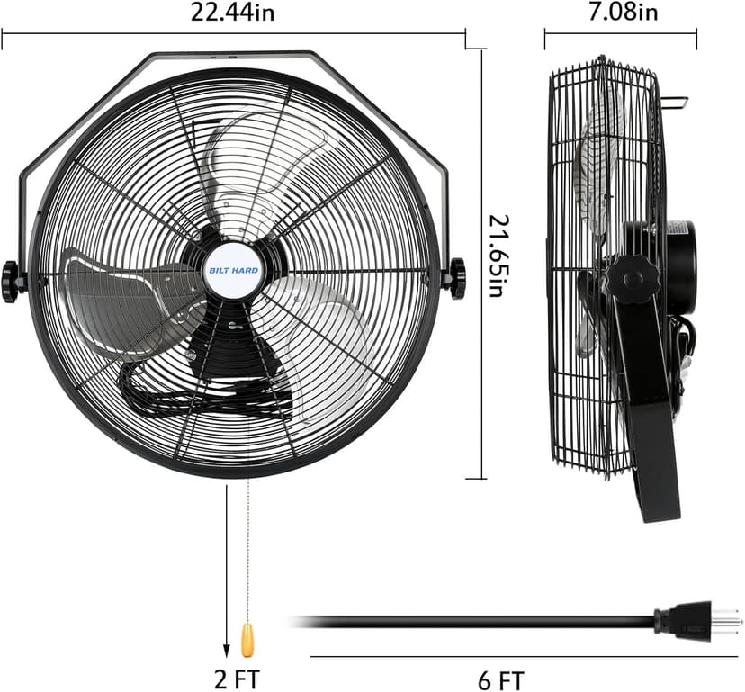 BILT HARD 4300 CFM 18 in. Industrial Wall Mount Fan, 3-Speeds High Velocity Wall Fan with Sealed Motor, Heavy Duty Metal Barn Fans for Garage, Commercial, Greenhouse, Warehouse, Shop Use