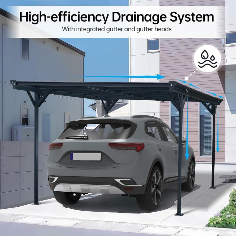 Real Relax Metal Carport 10 x 16ft with Heavy Duty Metal Frame & Pitched-Roof Polycarbonate Panel Canopy, Sturdy Canopy Shelter for Car, Truck, Pickup, SUV, Tractor, and Boat, Grey