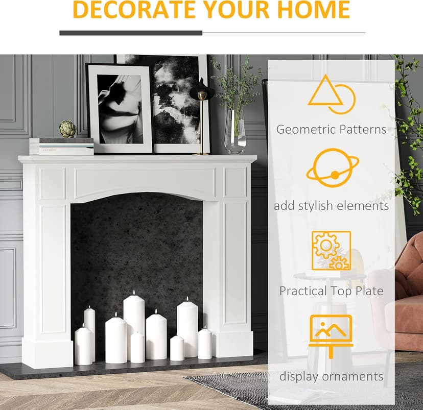 HOMCOM Modern Fireplace Mantel, Surround Mantels for Fireplace with Decorative Pattern Interior Width 29" White