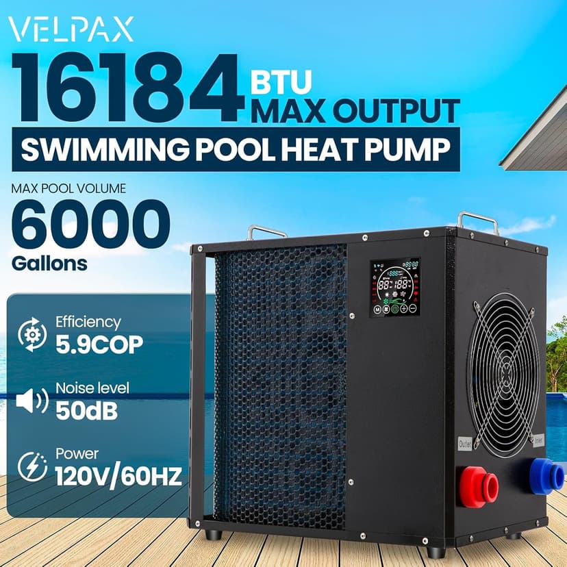 16184 BTU Pool Heater, for 6000 Gallons Above Ground Pools,Swimming Pool Heaters,120V/60Hz with Digital Display Multi-Protection