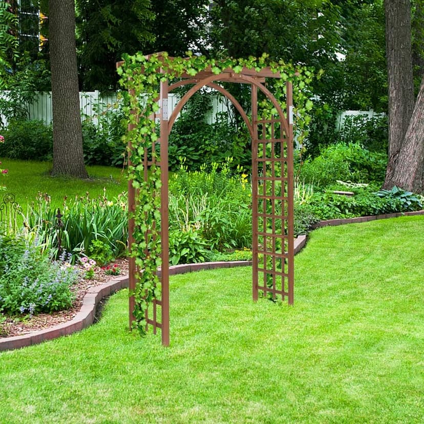 Outvita 7 Ft Wooden Garden Arbor Arch, Fir Wood Arbour Trellis, Pergola Archway for Wedding Ceremony Decoration Pergola Plant Climbing Rose Vines Lawn Courtyard Patio Dark Brown