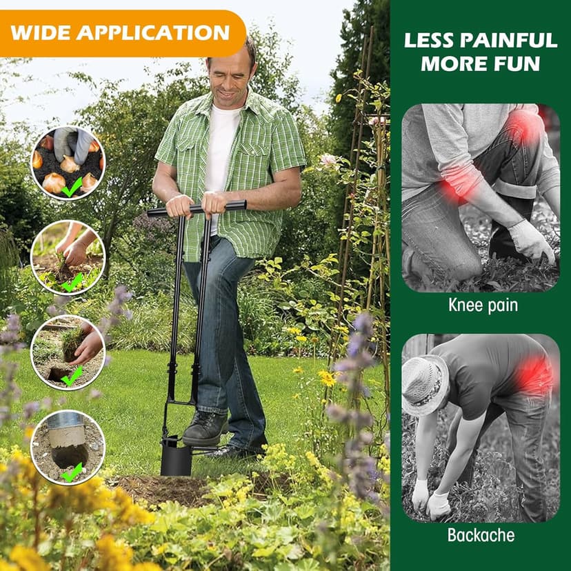Bulb Planter Tool Long Handle,5-in-1 Lawn and Garden Tool,Gardening Bulb Transplanter,Stand Up Handled Bulb Planter,Grass Plugger,Sod Remover Lawn Plugger Digging Holes to Plant Tulips,Iris,Daffodil