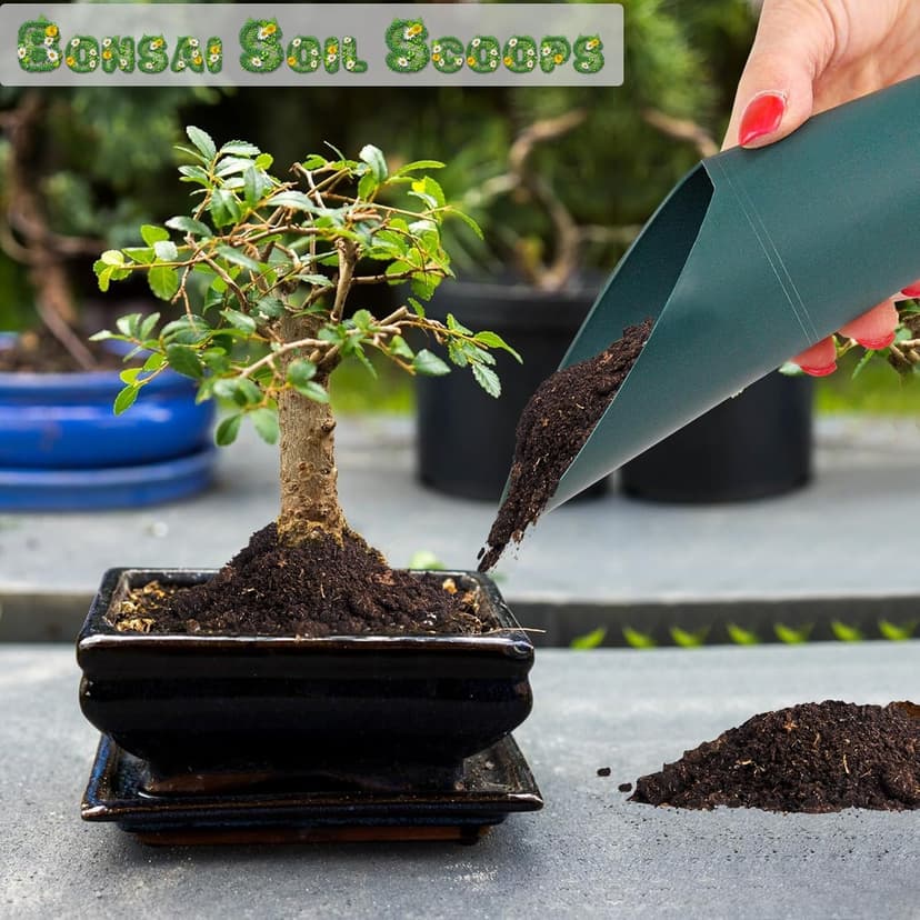 Home-X Set of 2 Soil Scoops - Mini Hand Scoops for Transplanting, Weeding, and Potting - Small Garden Scoop, Potting Scoopers, Bonsai Tool - Set of 2 Different Sizes 6½" x 2½" and 6¼" x 1¾" - Green