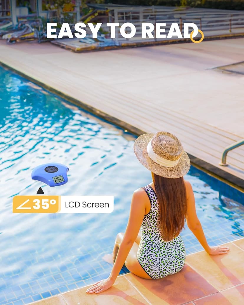 Solar Digital Pool & Spa Thermometer, Weather Resistant Floating Thermometer, IPX-8 Water Proof, 10s Measuring Cycle, Solar Powered with Over 180 Days Battery Life