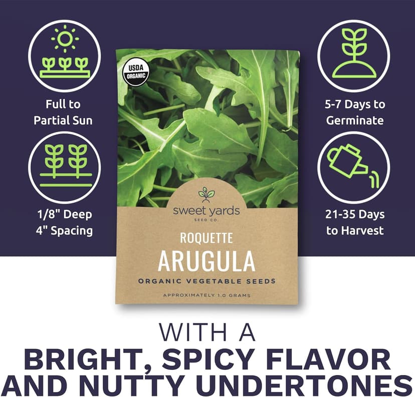 Organic Arugula Seeds - 2 SEED PACKETS! - Over 1,000 Open Pollinated Non-GMO USDA Organic Seeds
