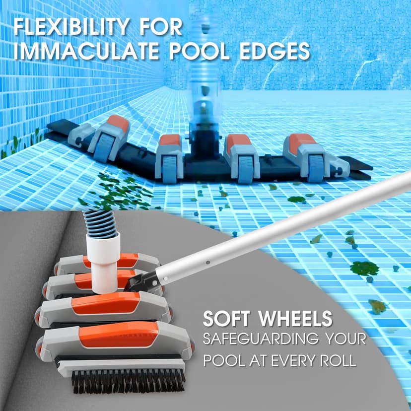 Heavy Duty Pool Vacuum Head with Side Brush & Wheels for Vinyl Liner Professional Weighted Swimming Pool Vac Cleaner Heads for Inground & Above Ground Pool - Orange
