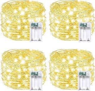 4 Pack 60 LED Fairy Lights Battery Operated with Timer, 20FT Waterproof Twinkle Lights Indoor Outdoor, Cuttable String Lights for Bedroom, Wedding, DIY, Centerpiece, Christmas Decorations (Warm White)