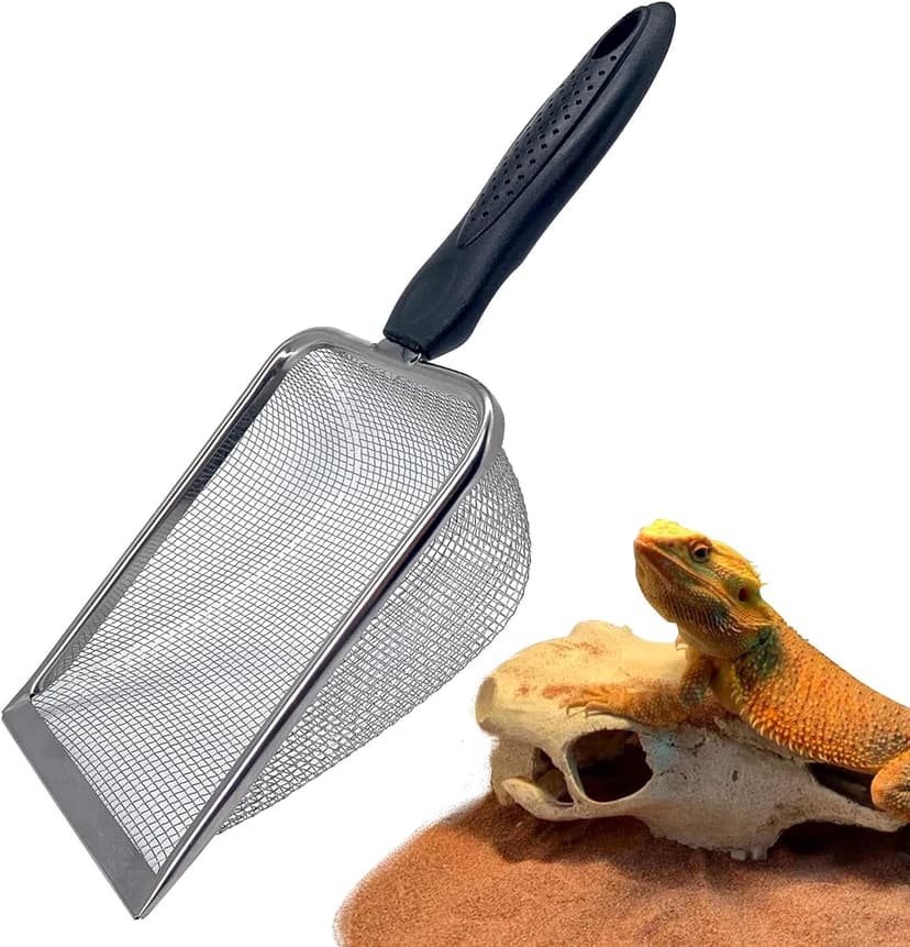 Falltail Stainless Steel Reptile Sand Substrate Scoop Shovel Sifter Fine Mesh Metal Reptile Litter Cleaner Scooper for Sand Bedding