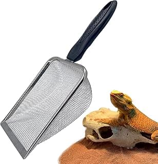 Falltail Stainless Steel Reptile Sand Substrate Scoop Shovel Sifter Fine Mesh Metal Reptile Litter Cleaner Scooper for Sand Bedding