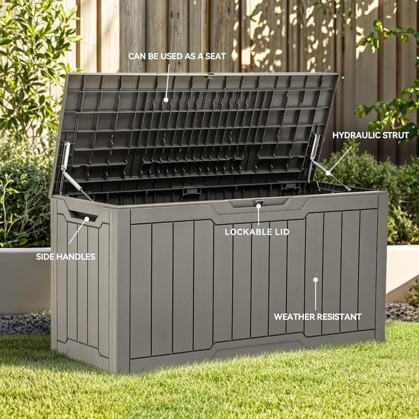 YITAHOME 80 Gallon Resin Deck Box, Weather Resistant Outdoor Storage Box, Lockable Indoor Outdoor Storage for Supplies and Essentials, Taupe