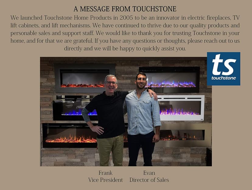Touchstone Smart Electric Fireplace-The Sideline 50" Wide-in Wall Recessed - 30 Realistic Ember Color/Flame Options - 1,500W Heater w/Thermostat - Log & Crystal Hearth Options - Alexa/WiFi Enabled