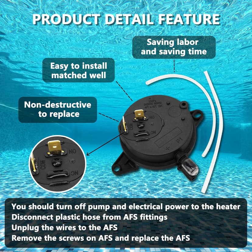 RAMATA 42001-0061s Air Flow Switch Pressure Switch Electrical System AFS Replacement for Pentair Mastertemp and Sta Rite Max E Therm Pool Spa Heater, Also Replaced Old OE # 42001-0059s