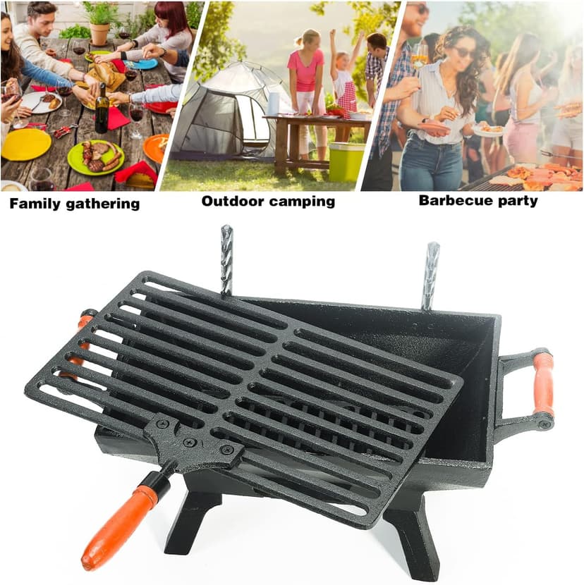 Sungmor Small Cast Iron Charcoal Grill Stove w/ 12" x 6.8" Gridiron, Heavy Duty Tabletop BBQ Grill, Balcony Yard Outdoor Hibachi Grills Steak Chicken Meat Cooker, Camping Party Barbecue Smoker Grill
