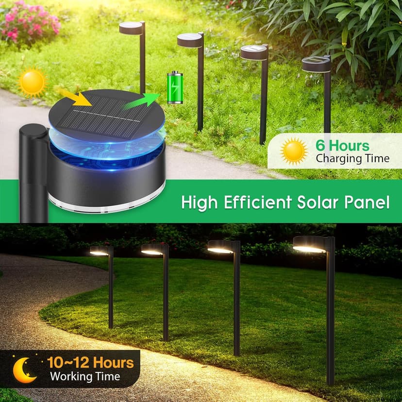 8 Pack Solar Pathway Lights Outdoor, Bright 12 LED Solar Lights Outdoor Waterproof for Yard, Over 12Hrs Long Lighting Solar Powered Garden Lights for Outside Walkway Patio Path Driveway