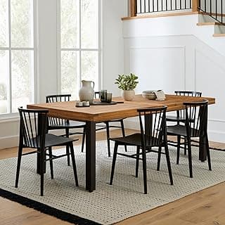 Flamaker Dining Table for 6 Acacia Wood Indoor Outdoor Home Kitchen Table with Iron Legs Large Rectangular Patio Table for Deck, Sunroom