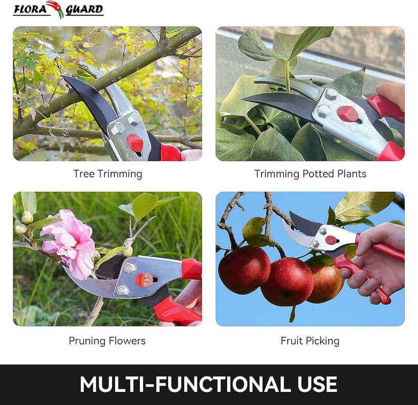 Flora Guard Garden Shears 8.5" Bypass Pruning Shears, Professional Ultra Sharp Sk5 Steel Garden Clippers, Heavy Duty Plant Cutting Scissors Tools Supplies, Hedge Branch Trimmer, Super Durable