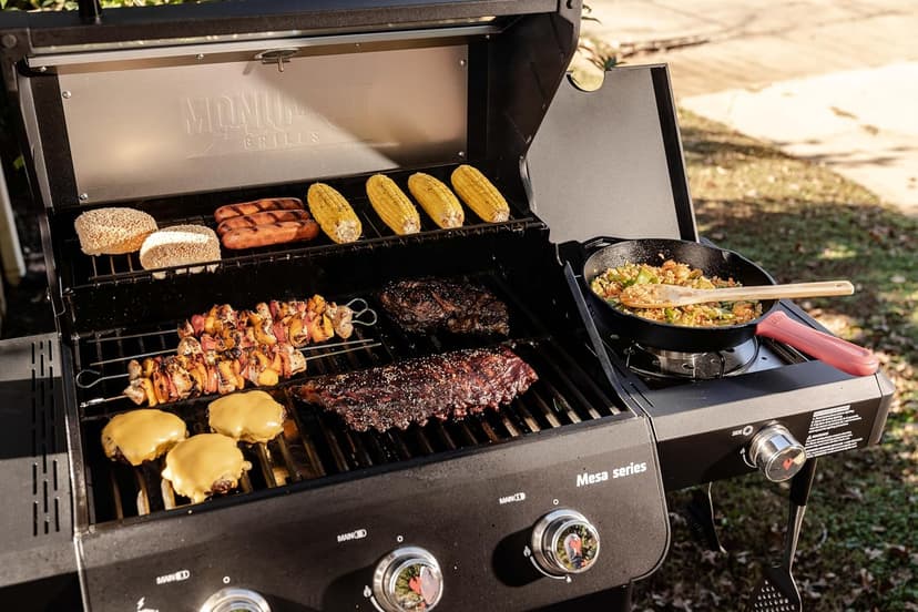 Monument Grills Outdoor Barbecue Stainless Steel 3 Burner Propane Gas Grill, 48,000 BTU Patio Garden Grill with Side Burner and Knob Controls, Mesa325, Black