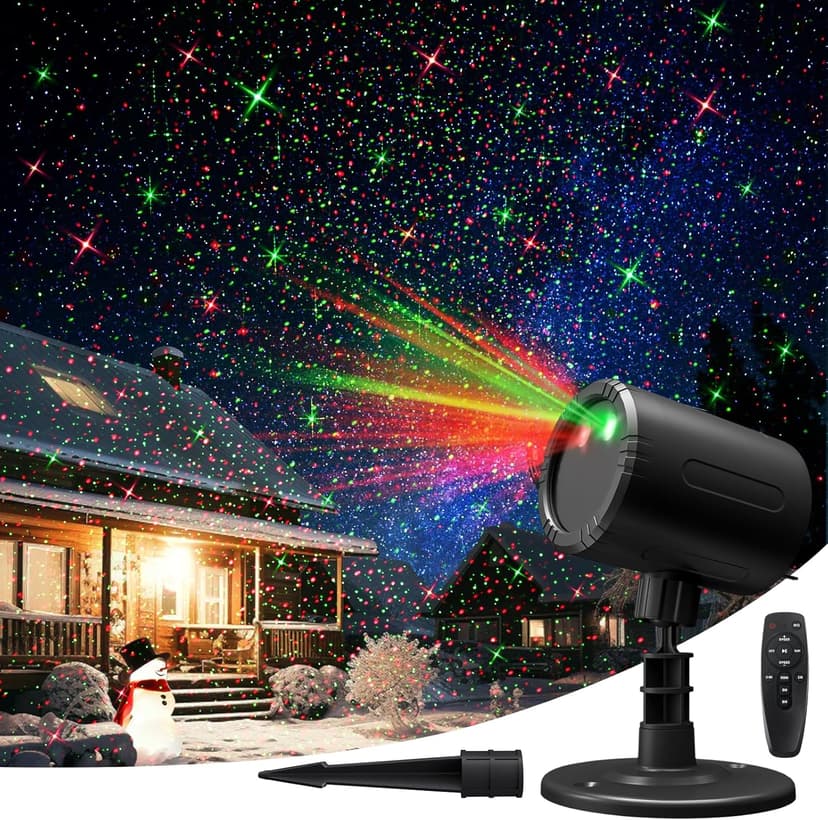 Laser Christmas Projector Lights Outdoor, Red and Green Starry Laser Projector Light with RF Remote, IP65 Waterproof Holiday Garden Laser Light Decor for Outdoor Party Xmas Home (Laser)