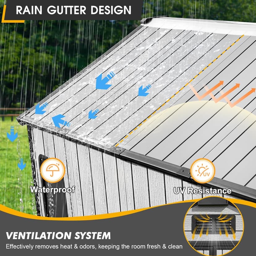 8 x 10 FT Resin Outdoor Storage Shed, All-Weather Plastic Garden Shed with Floor, Lockable Doors & Windows