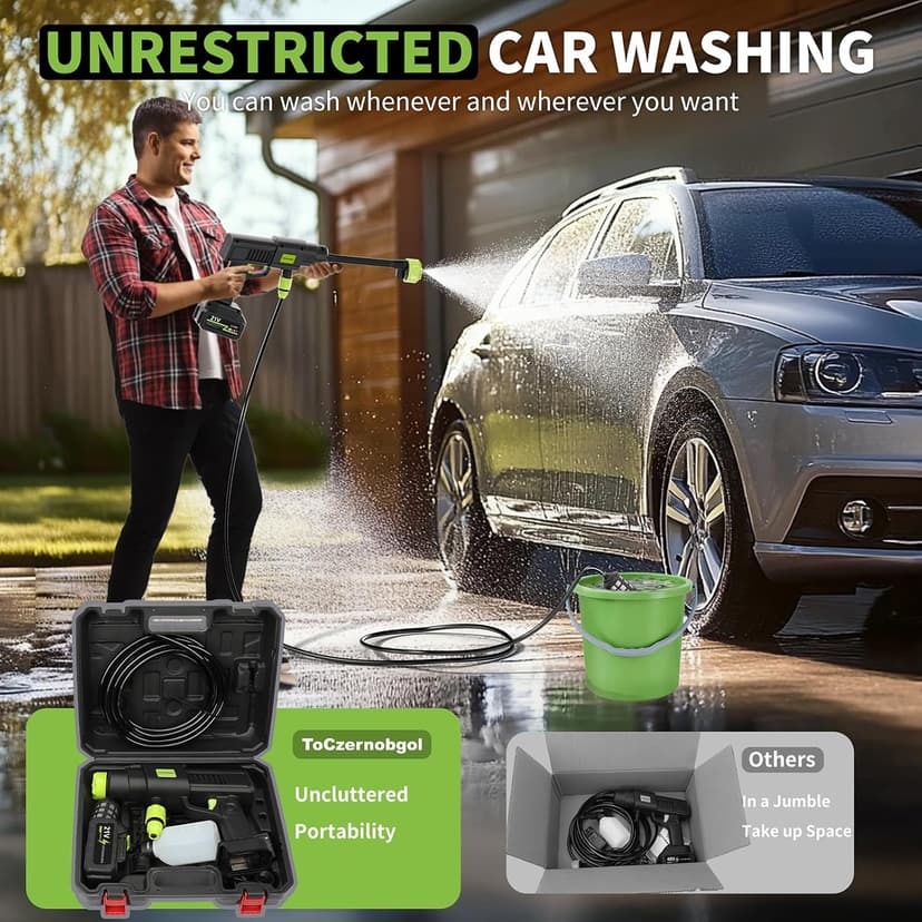 Cordless Pressure Washer,Portable Battery Power Washer,Electric Car Pressure Washer Handheld with 6-in-1 Nozzle,3.0Ah Battery,Small Power Car Cleaner for Floor Garden Fence Depot
