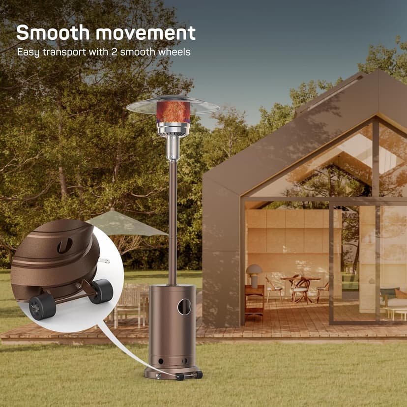Propane Heater, 48,000 BTU Outdoor Heaters for Patio with Auto-off Safety Protection System, Double-Layer Stainless Steel with Wheels for Backyard, Deck, Garden, Porch