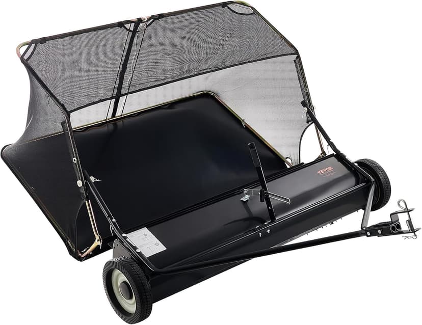 VEVOR 52 Inch Lawn Sweeper Tow Behind, 26 cu.ft. Large Pull Behind Grass Sweeper, Heavy Duty Leaf & Grass Collector with Dumping Rope Design, Adjustable Sweeping Height for Picking Up Debris & Grass