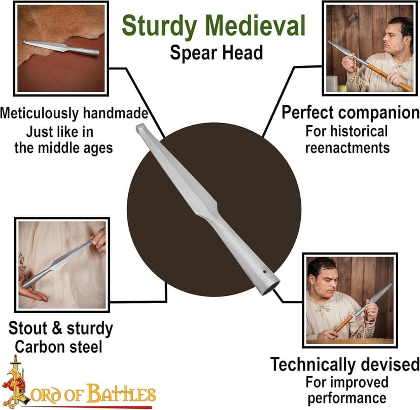 Medieval Spear Head Hand Forged from Carbon Steel Functional Viking Spearhead Combat Battle Ready Armor Hunting Lozenge Throwing Spearhead LARP SCA