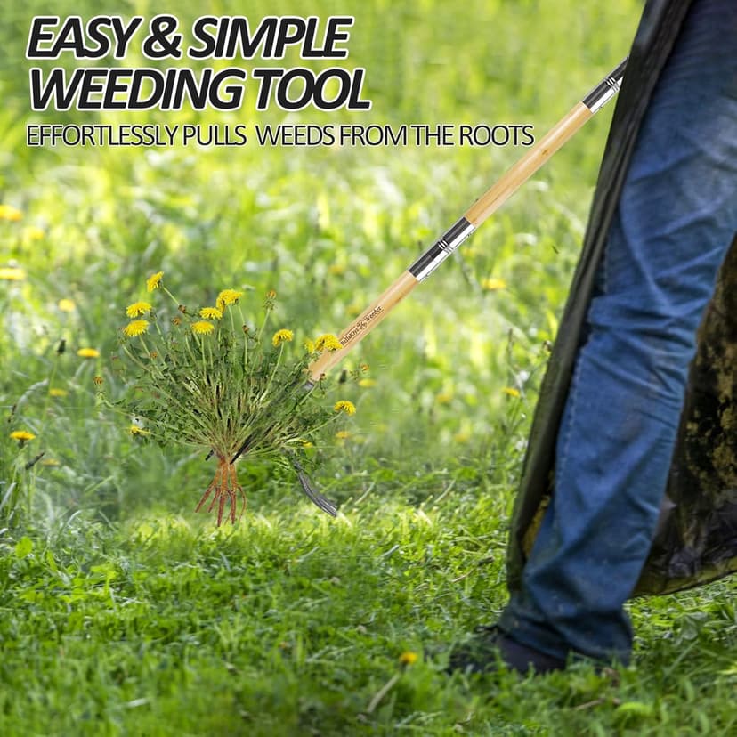 Weeder - The Original Stand Up Weed Puller Tool Made with Long Handle - Real Bamboo & 4-Claw Steel Head, Weeding Tool Weed Remove Tool for Lawn/Yard