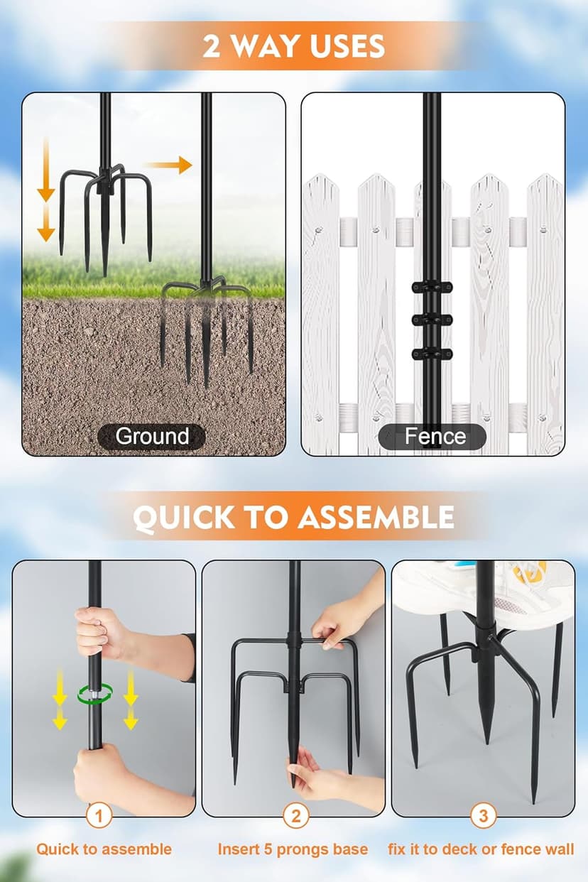 FEED GARDEN 4 Pack String Light Poles for Outside, 9.8FT Metal Poles for Outdoor String Lights, Stand Poles for Deck, Garden, Patio, Wedding, Backyard, Christmas Party