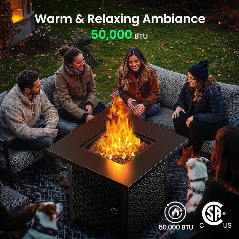 Ciays Propane Fire Pit, 28” Gas Fire Pit with Texteline Pattern, 50,000 BTU Steel Firepit for Patio, Garden, & Backyard, 2-in-1 Firepit with Removable Lid, CSA-Certified, Black