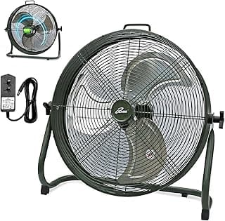 iLiving 18" Rechargeable Battery Operated Camping Floor Fan, High Velocity Portable Outdoor Fan with Metal Blade, With Built-in Lithium Battery for Whole Day Usage, 18 Inches, Military Green