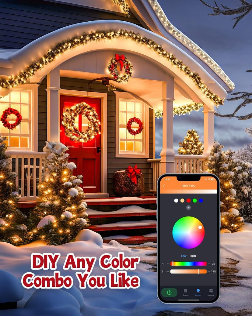 Minetom 66Ft 200 LED Smart RGB String Lights, App Controlled, Dimmable Timer, Waterproof, Indoor/Outdoor, Multicolor, LED, Christmas Tree Lights