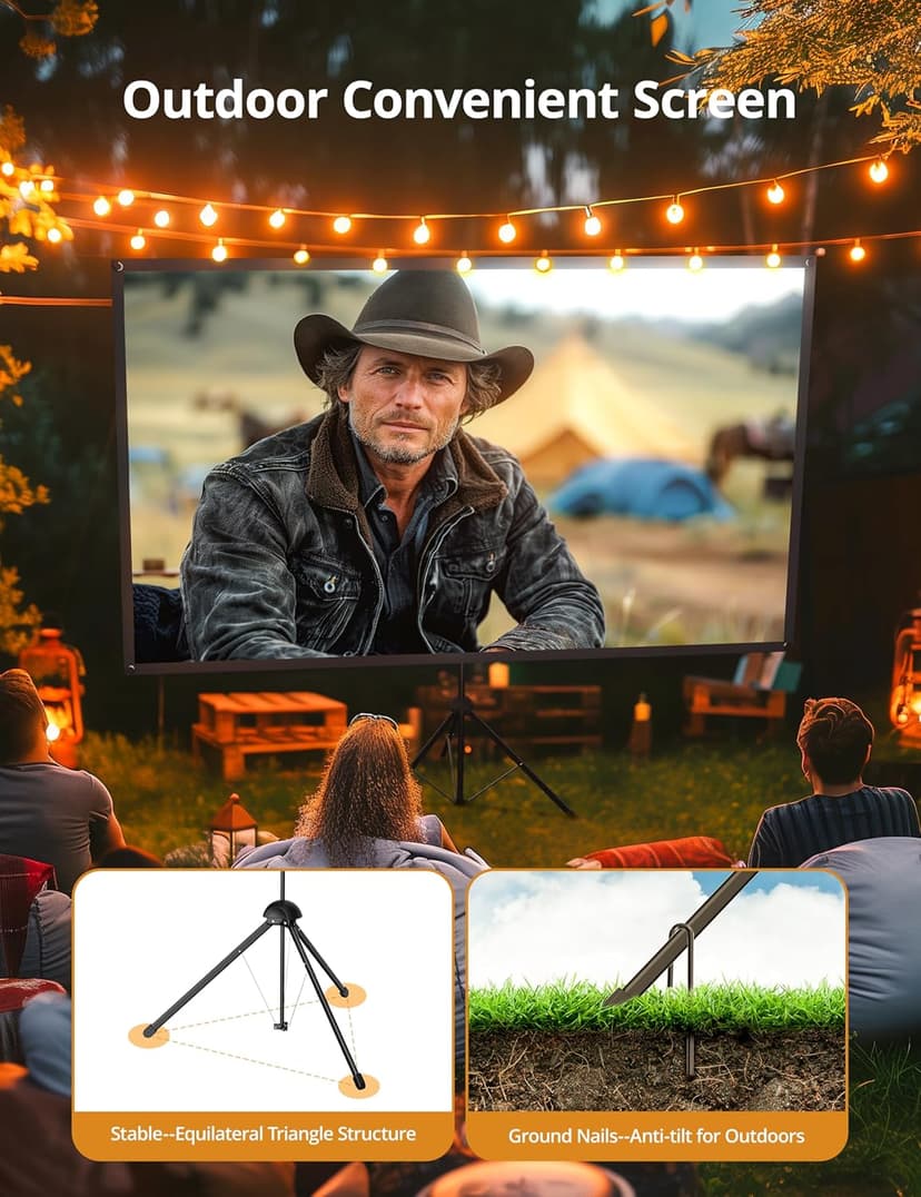 Projector Screen with Stand - 100" Indoor/Outdoor 16:9, 4K HD PVC Screen with 1.5 Gain, 2IN1 for Backyard Theater & Wall Hanging, Includes Carry Bag