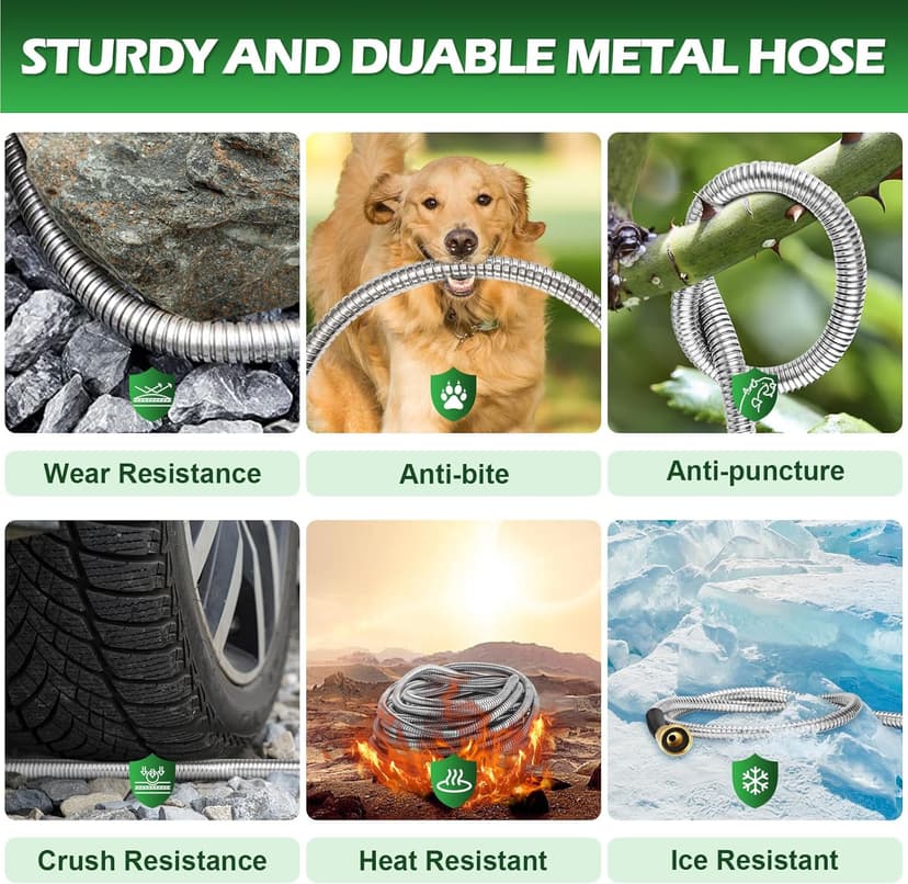Garden Hose 100 ft - Stainless Steel Water Hose 100ft with 10 Function Nozzle, No Kinks & No Tangles, Flexible, Lightweight, Puncture & Rust Proof Metal Garden Hose for Yard, RV, Garden, Outdoor