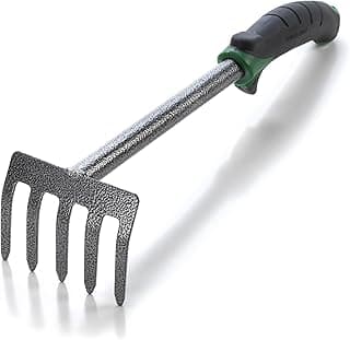 Edward Tools Hand Cultivator Mini Rake - ErgoGrip with Bend Proof Carbon Steel Design - Hand Tool loosens Soil, rips Out Weeds, Hand Tiller Garden Tool - Rust Proof Heavy Duty Tines and Shaft