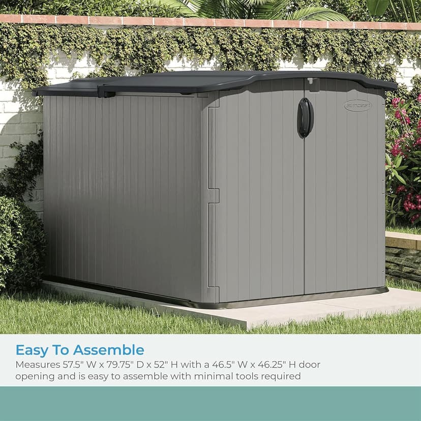 Suncast Glidetop Horizontal Outdoor Storage Shed with Pad-Lockable Sliding Lid and Doors, All-Weather Shed for Yard Storage, 57.5" W x 79.75" D x 52" H, Made in The USA