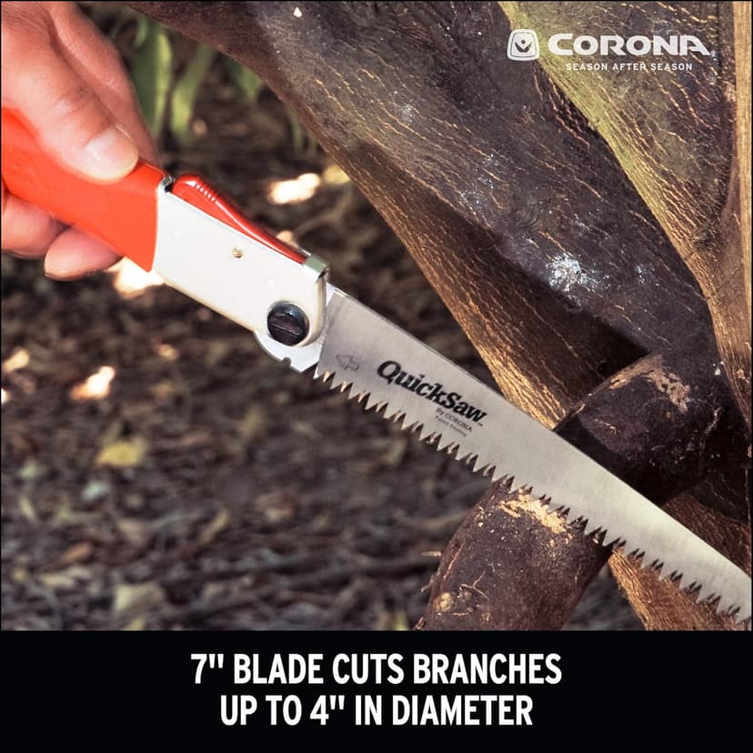 Corona Tools 7-Inch QuickSAW Folding Saw | Pruning Saw Designed for Single-Hand Use | Curved Blade Hand Saw | Cuts Branches Up to 4" in Diameter | QS 7800