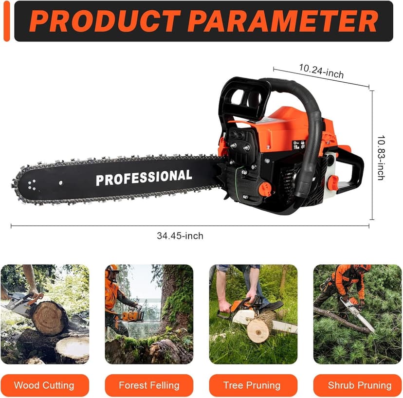 Upgrade 58cc Gas Chainsaw 20 Inch 2-Stroke Gas Powered Chainsaw Air-Cooled Gas Chainsaw Handheld Gasoline Chain Saw for Wood Cutting