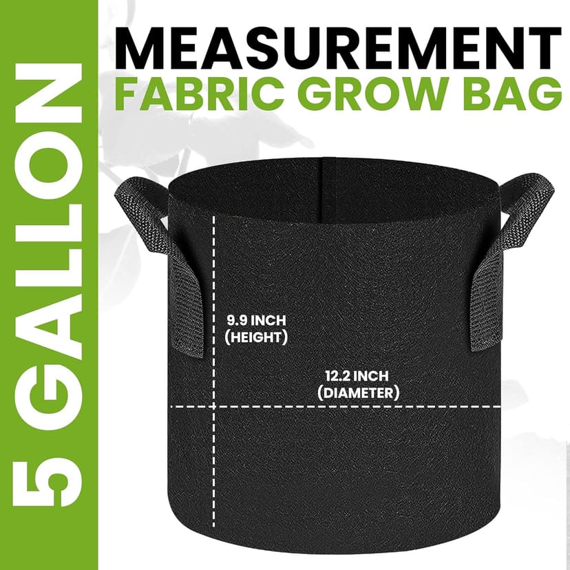 Utopia Home 5 Pack 5 Gallon Grow Bags, 300G Thickened Nonwoven Plant Fabric Pots for Outdoor, Grow Pots, Garden Plant Bags, Aeration Fabric Planter Bags for Fruits, Vegetables and Flowers