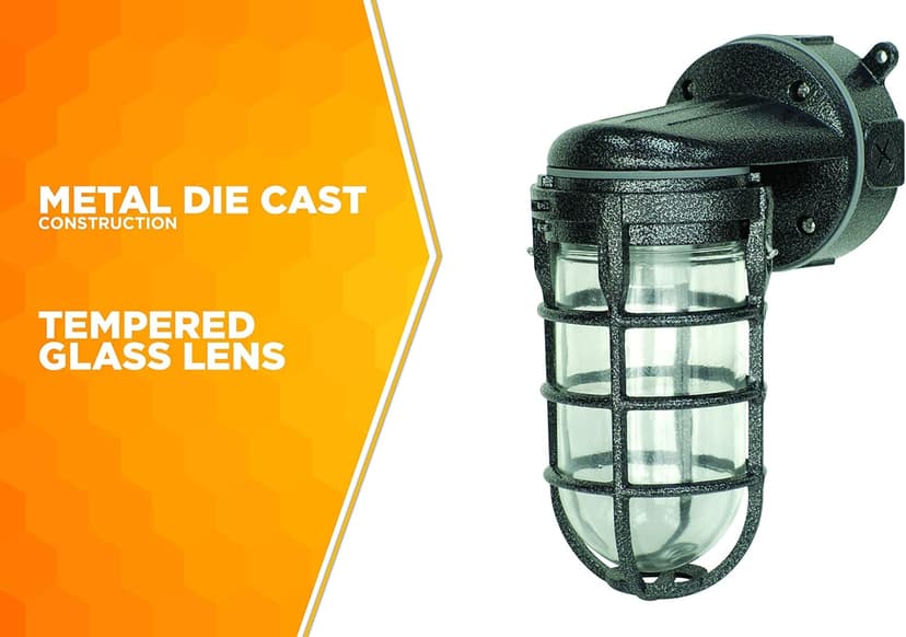 Woods L1707SVBLK Wall Mount Light in Hammered Black Finish Sturdy Die Cast Aluminum Cage; 100 Watt Incandescent; Industrial Design; Suitable for Indoor and Outdoor Use