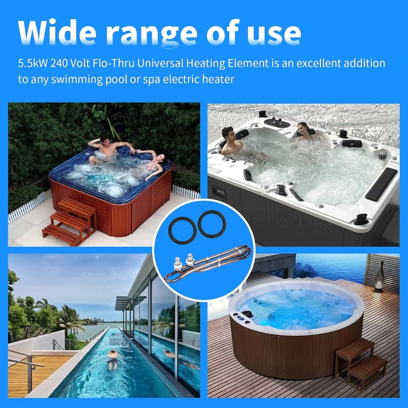 5.5kw Titanium Hot Tub Heater Element for Balboa Spa Heater Element，Flo-Thru Universal Hot Tub Heater Replacement Element（10 in）