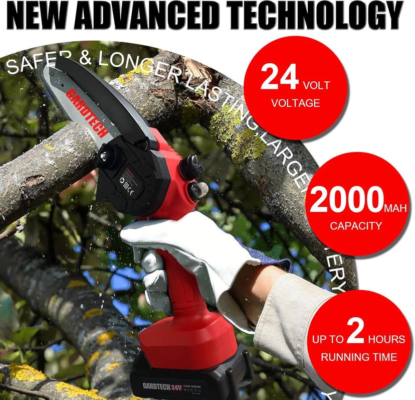 BEST Mini Chainsaw 6 Inch, Gardtech Cordless Portable Electric Chain Saw Handheld Electric Chainsaws with 2023 Upgraded 4 Chains 2 Batteries Good for Olders, DIYer, Gardeners Continuously 2 Hours Work