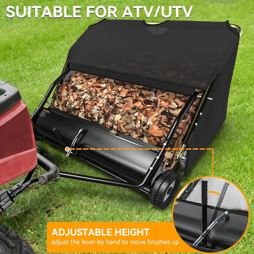 YINTATECH 48" Lawn Sweeper, Tow Behind Leaf Collector, Pine Needle, Pine Cone, Grass Sweeper,Black
